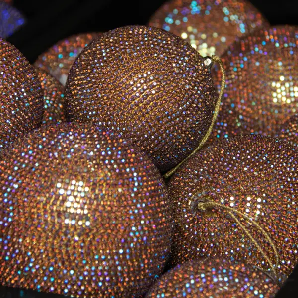 Шар D10 см c кристаллами, пластик, стекло, золотой, мультиколор