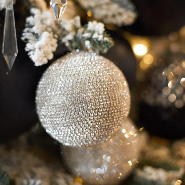 Шар c кристаллами D12 см, пластик, стекло, серебряный