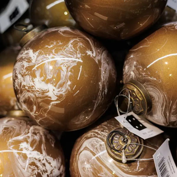 Шар D10 см с эффектом мрамора, стекло, коричневый