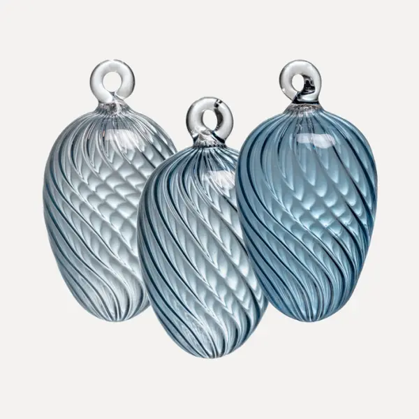 Набор украшений ручной работы ЯЙЦА, H6 см, 3 шт, светло-голубой, голубой, тёмно-голубой