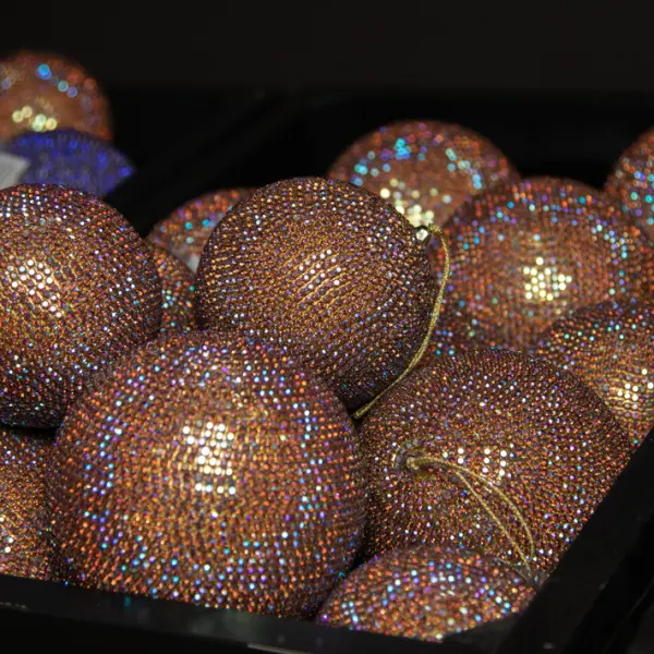 Шар D10 см c кристаллами, пластик, стекло, золотой, мультиколор