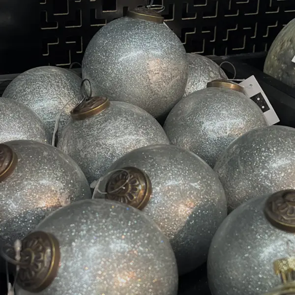 Шар D10 см с блёстками, стекло, серебряный