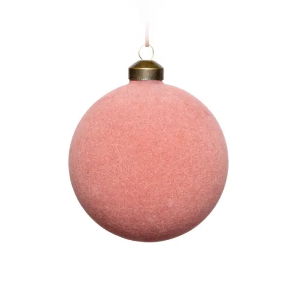 Шар D10 см, стекло, флок, розовый