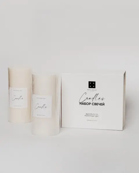 Набор свечей столбики в коробке, 7х15 см, 2 шт, воск, белый