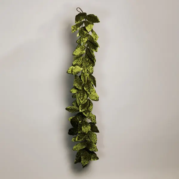 Ветка с листьями L140 см, бархат, оливковый