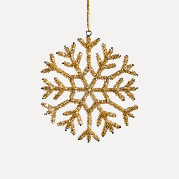 Подвес СНЕЖИНКА с бисером H15 см, металл, стекло, золотой