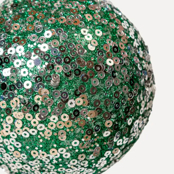 Шар с пайетками D8 см, стекло, зелёный