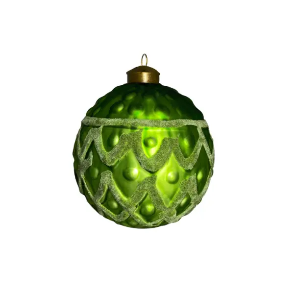 Шар D10 см, стекло, флок, зелёный