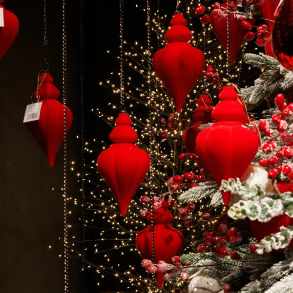 Подвес H24 см, пластик, флок, красный