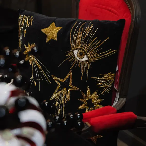 Подушка с вышивкой ЗВЁЗДЫ 50х50 см, текстиль, черный, золотой