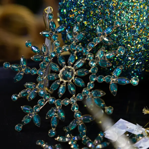 Подвес СНЕЖИНКА D14 см, металл, акрил, изумрудный, радужный