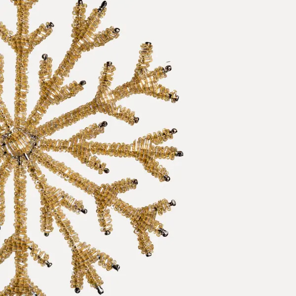 Подвес СНЕЖИНКА с бисером H18 см, металл, стекло, золотой