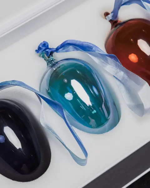 Набор украшений ручной работы ЯЙЦА, H8 см, 3 шт, коричневый, голубой, синий