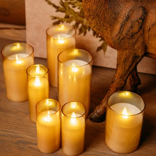 Светодиодная свеча 7,5х12,5 см, пластик, стекло, парафин, золотой