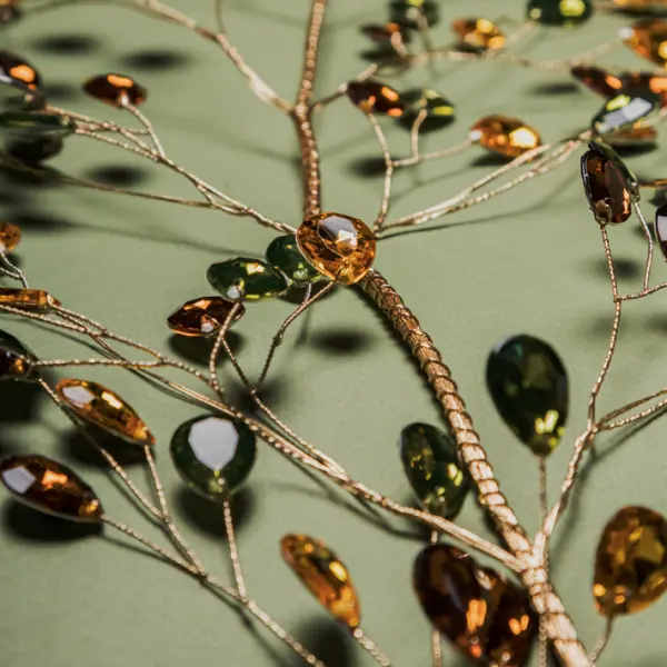 Гирлянда L120 см из кристаллов, акрил, золотой, зеленый, коричневый