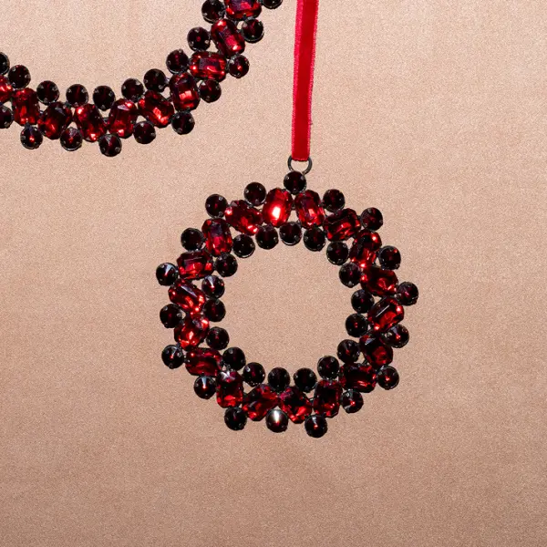 Подвес КОЛЬЦО с кристаллами D10 см, металл, стекло, красный