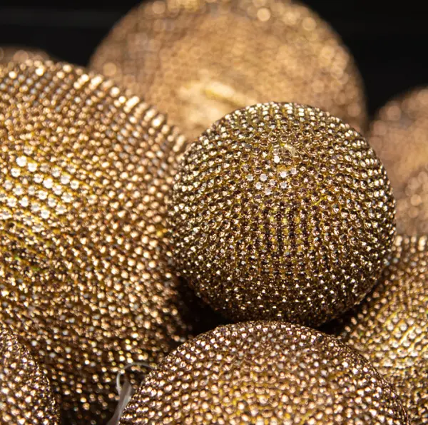 Шар c кристаллами D10 см, пластик, стекло, золотой