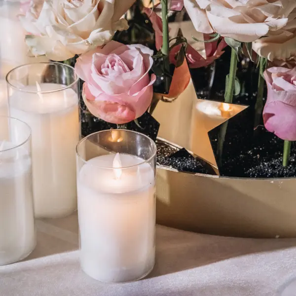 Светодиодная свеча 7,5х15 см, пластик, стекло, парафин, прозрачный