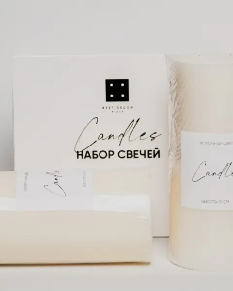 Набор свечей столбики в коробке, 7х15 см, 2 шт, воск, белый