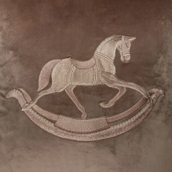 Подушка с вышивкой ЛОШАДКА, 50х50 см, текстиль, бежевый