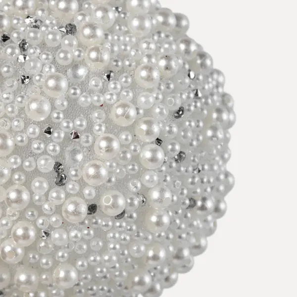 Шар D8 см с бисером, стекло, белый