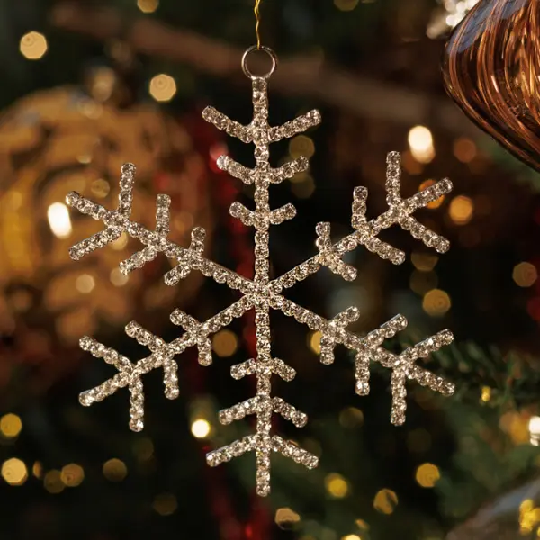 Подвес СНЕЖИНКА с кристаллами D10 см, стекло, металл, серебряный