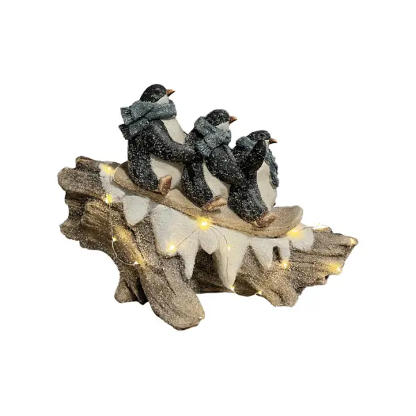 Фигура ПИНГВИНЫ НА САНЯХ Н29 см, полирезина, серый