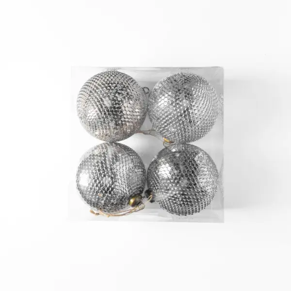 Шары в наборе D12 см, 4 шт, пластик, серебряный