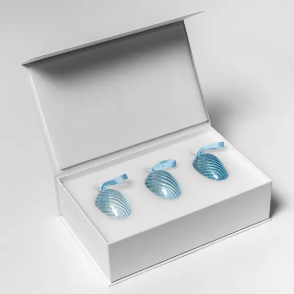 Набор украшений ручной работы ЯЙЦА, H6 см, 3 шт, светло-голубой, голубой, тёмно-голубой