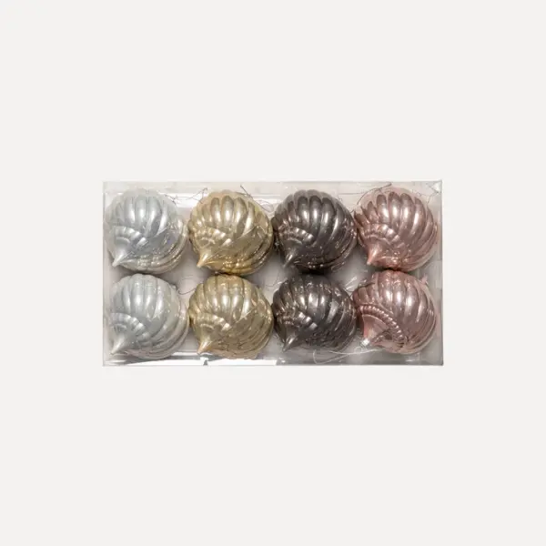 Шары в наборе D10 см, 8 шт, пластик, белый, серебряный, жемчужный, серый