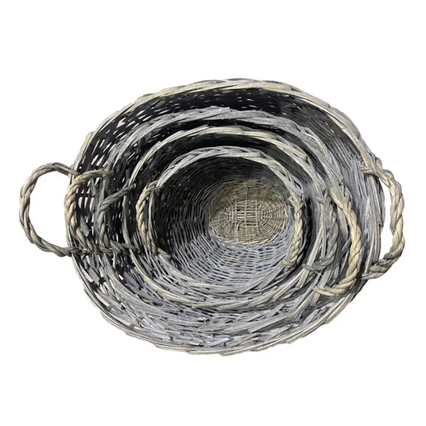 Комплект из 4-х плетёных корзин 65х52х45, 54х44х40, 44х37х35, 35х28х30 см, ива, серый