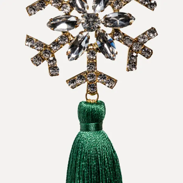Подвес СНЕЖИНКА с кистью и кристаллами 5x17 см, стекло, металл, золотой, зеленый