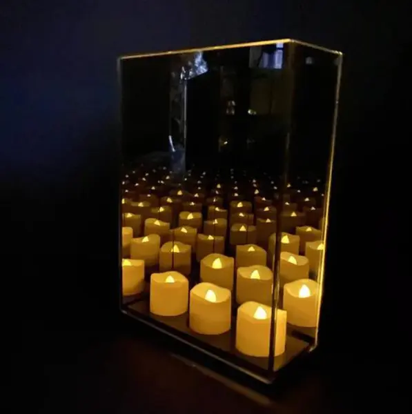 Подсвечник БЕСКОНЕЧНОСТЬ на 3 свечи 18х8х25 см, стекло, дерево, серый