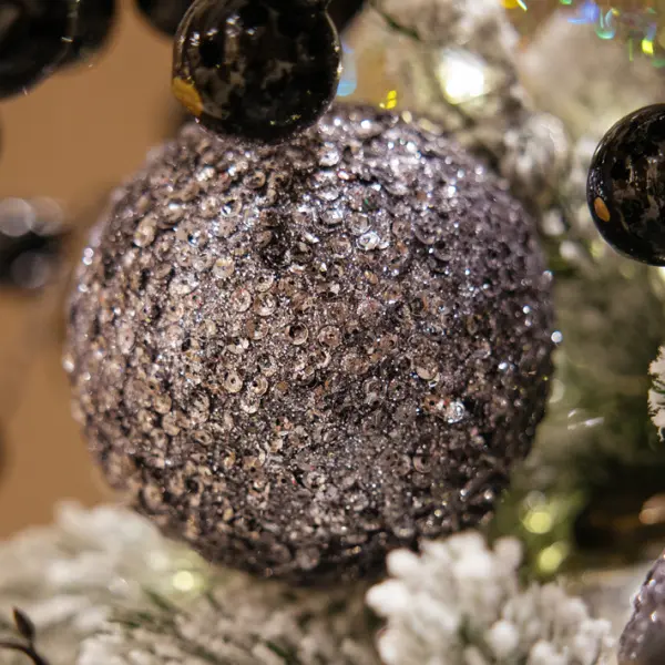 Шар D10 см с пайетками, пенопласт, темно-серый