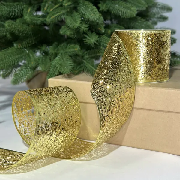 Лента с пайетками, W10 см, L10 м, полиэстер, золотой