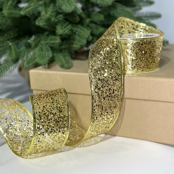 Лента с пайетками, W6,3 см, L10 м, полиэстер, золотой