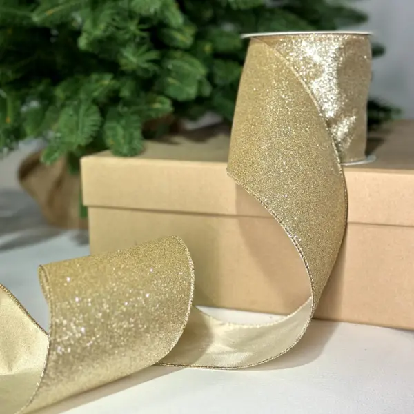 Глиттерная лента, W10 см, L10 м, полиэстер, шампань