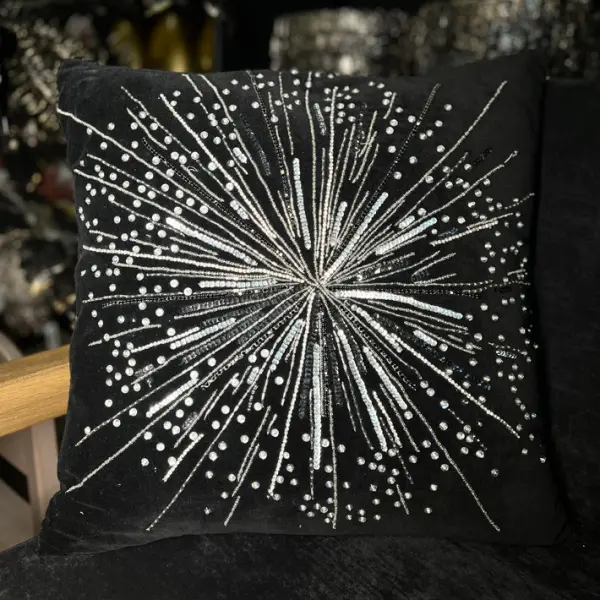 Подушка с вышивкой СОЛНЦЕ 50х50 см, текстиль, черный, серебряный