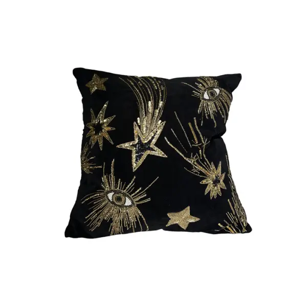 Подушка с вышивкой ЗВЁЗДЫ 50х50 см, текстиль, черный, золотой