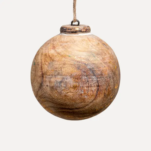 Шар D8 см, дерево, коричневый, золотой