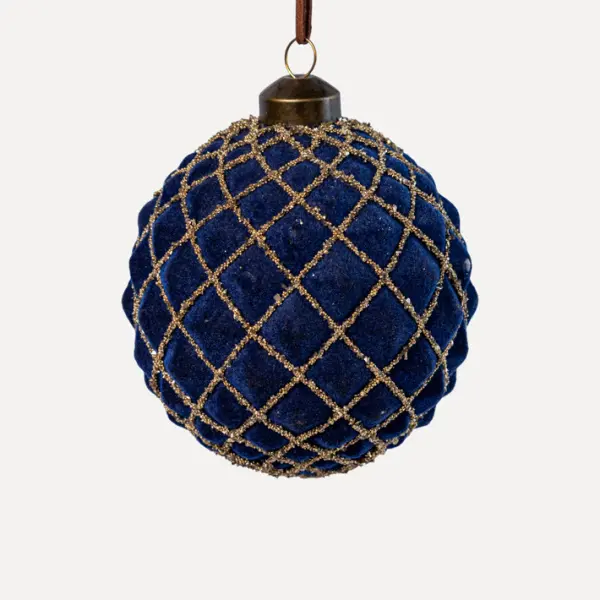 Шар D10 см, стекло, флок, синий, золотой Шар D10 см, стекло, флок, синий, золотой