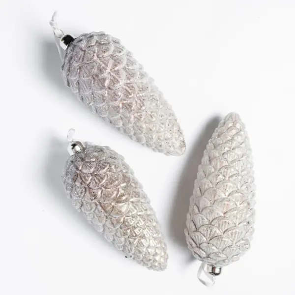 Подвес ШИШКА H20 см, стекло, серебряный