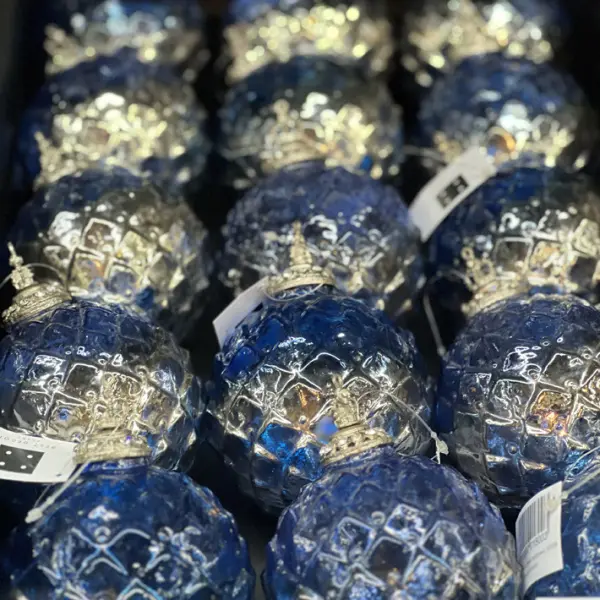 Шар D10 см, стекло, синий, серебряный