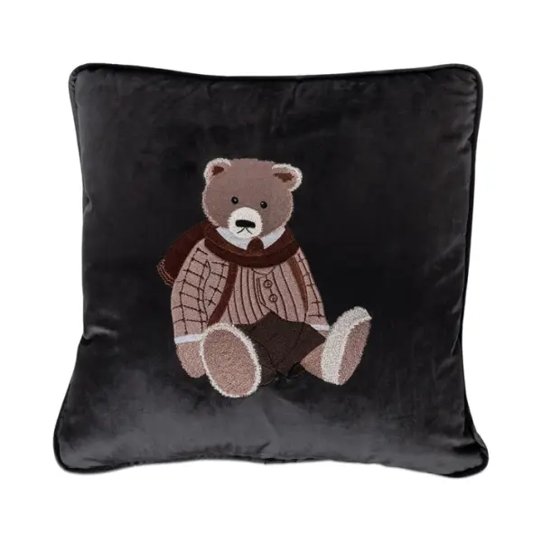 Подушка с вышивкой МИШКА, 50х50 см, текстиль, серый