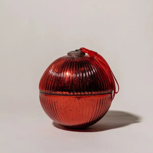 Ароматическая свеча АПЕЛЬСИН КОРИЦА, ребристая, 20 см, стекло, красный