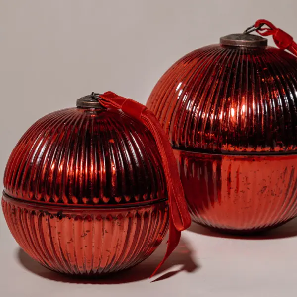 Ароматическая свеча АПЕЛЬСИН КОРИЦА, ребристая, 20 см, стекло, красный