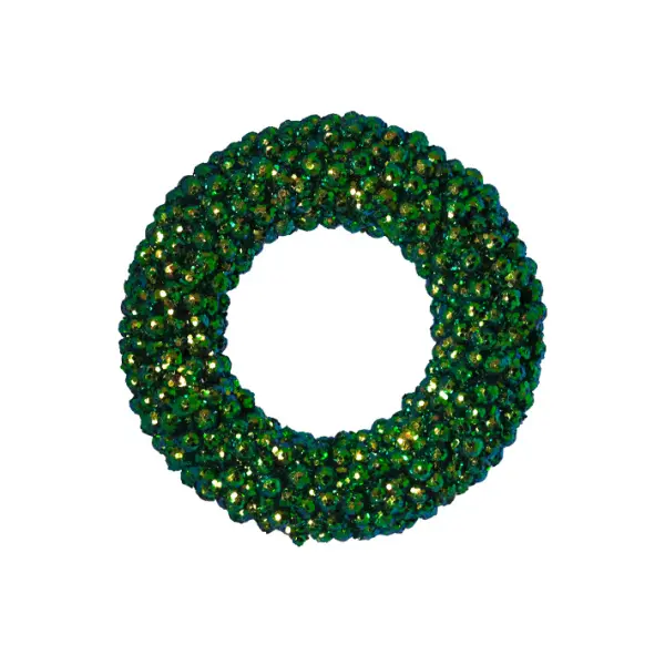 Венок D33 см с блёстками, пенопласт, зеленый