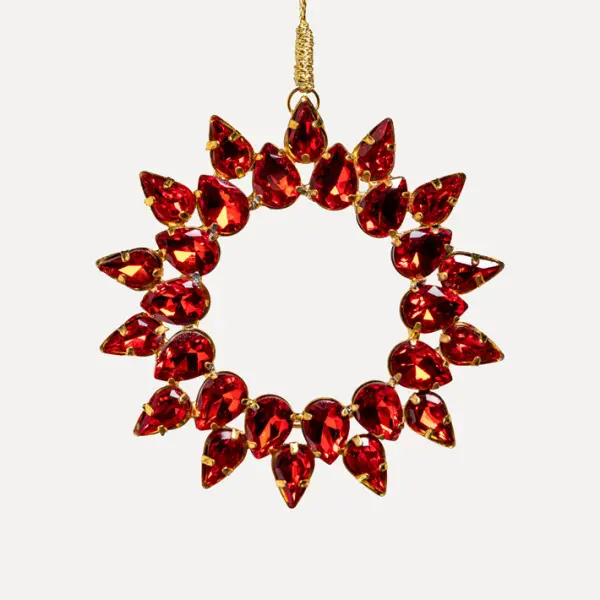 Подвес КОЛЬЦО с кристаллами D9 см, стекло, металл, красный