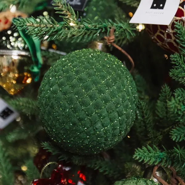 Шар D10 см, стекло, флок, темно-зеленый