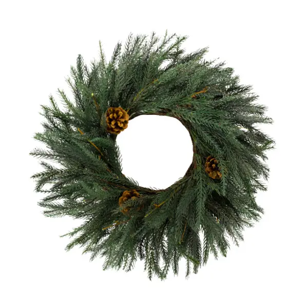 Венок хвойный D50 см, с шишками, пластик, серо-голубой